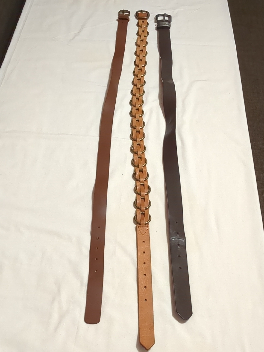 Womens Fashion Brown Belts Set Of 3 Metallic Classic Buckle
